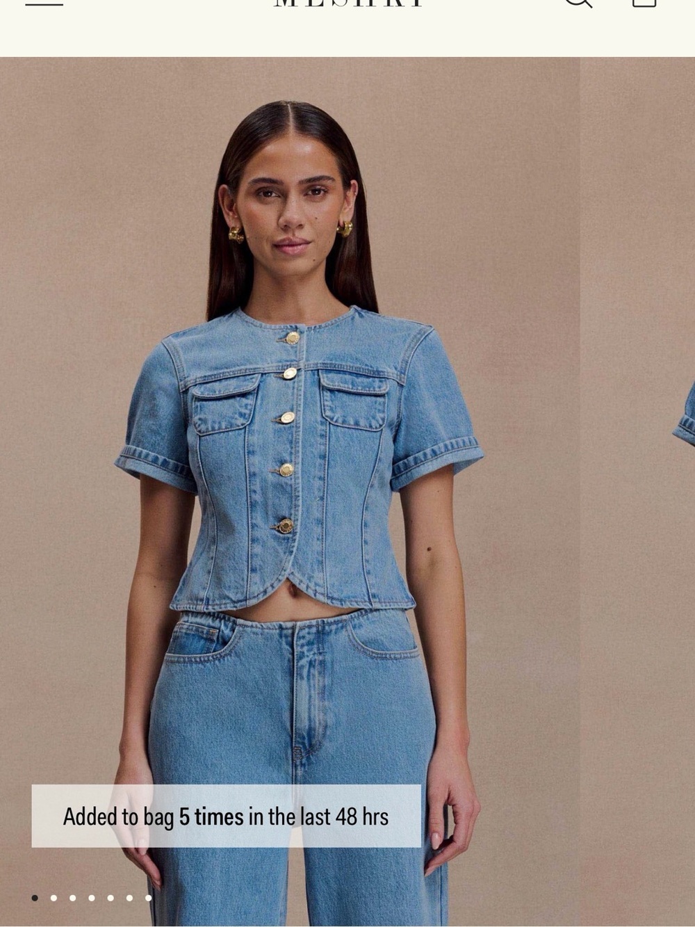 Meshki Light Blue Denim Cropped Button-Up Top